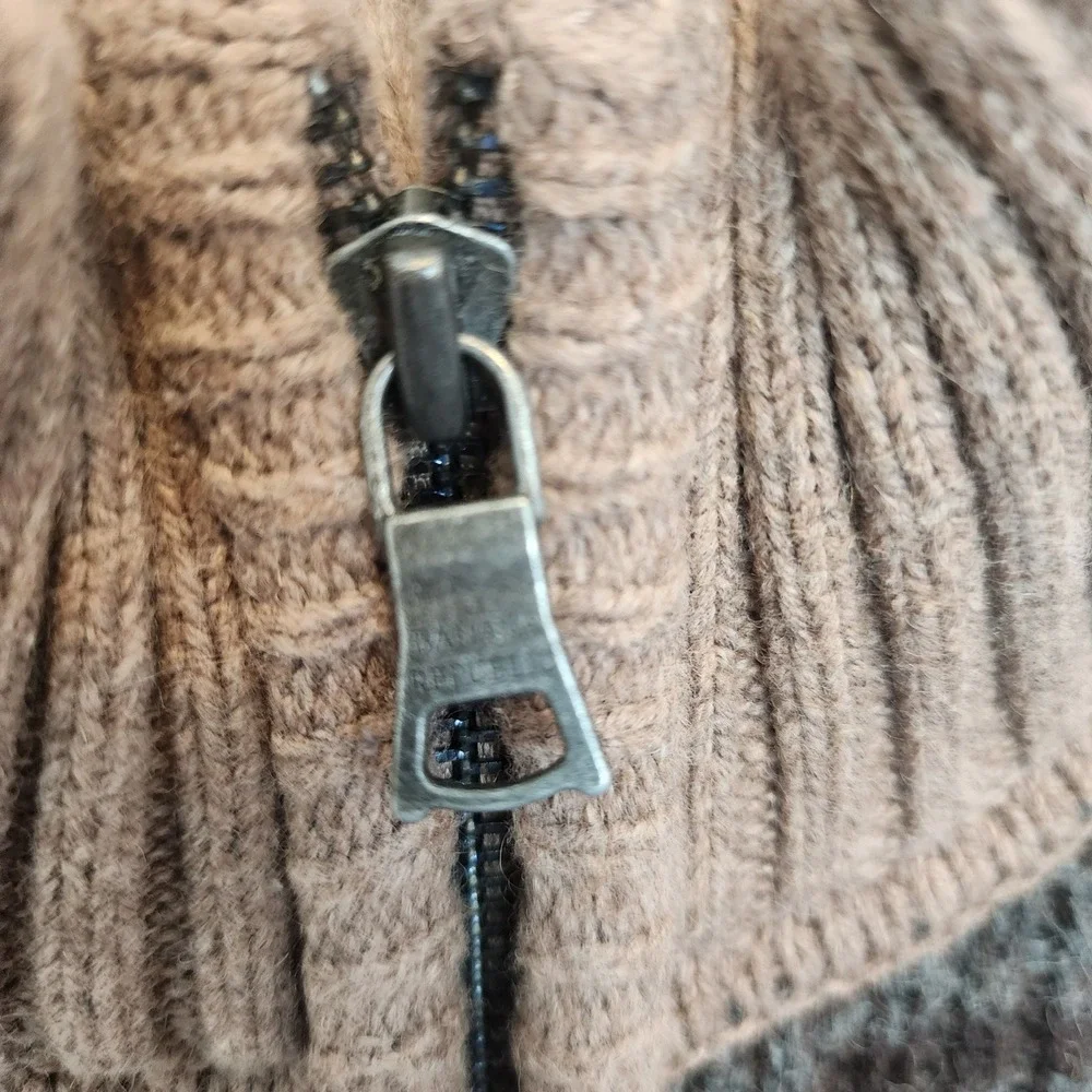 Banana Republic Mens Quarter Zip Sweater Taupe Brown Striped Wool Blend L Preppy